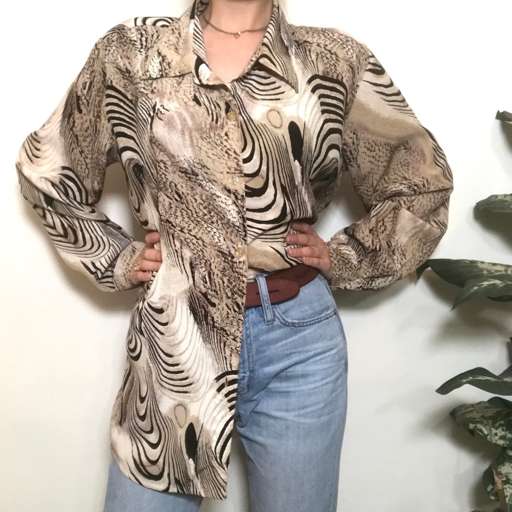 Vintage KAKTUS Abstract Pattern Button Up Top